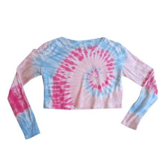 Sundown by Splendid Tie Dye Crop Top Womens XS Long Sleeve Oversized Tee T-Shirt - Picture 1 of 5